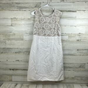 Tahari womens 12 boho white lace sleeveless lined midi dress floral summer